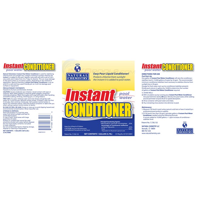 Natural Chemistry Instant Pool Water Conditioner, Stabilizer, Cyanuric Acid, 1 Gal - 07401