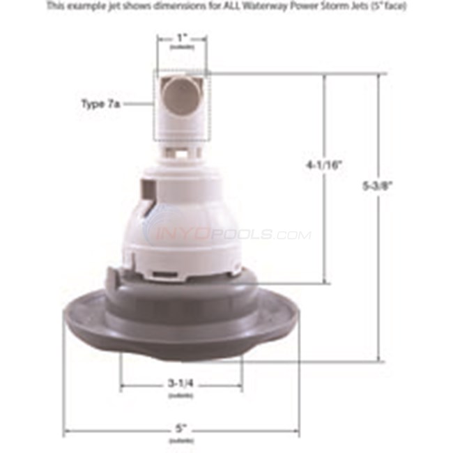 Waterway Power Jet Internal - Massage Gray-Replaced by Light Gray Directional Nozzle Replaced by 212-7639-STS - 2127747G