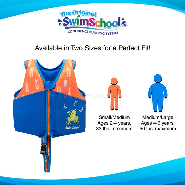 Aqua Leisure SwimSchool New & Improved Swim Trainer Vest - Small/Medium - Blue/Orange - AZV18863SM