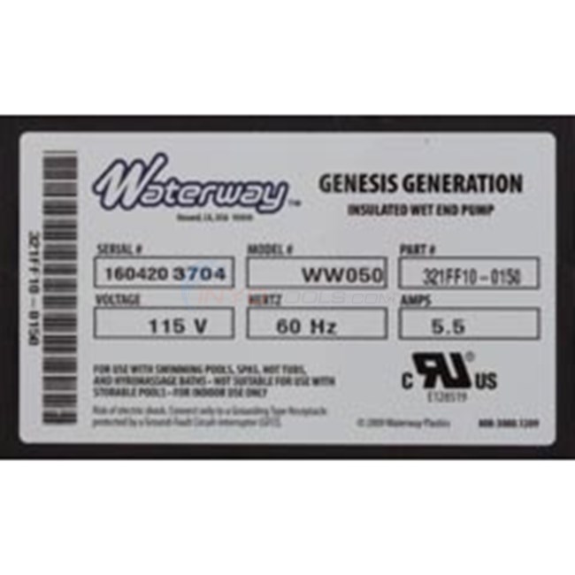 Waterway Genesis Generation 5.5 Amp Bath Pump 115 Volts w/Air Switch - 321FF10-0150