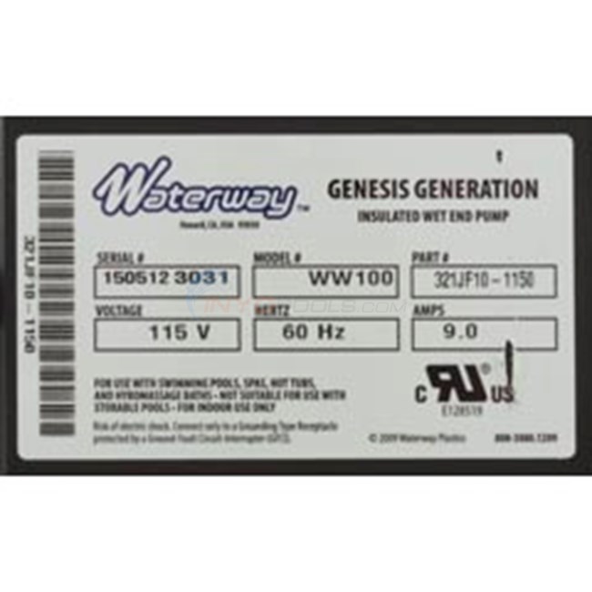 Waterway Genesis Generation 9.5 Amp Bath Pump 115 Volts w/Air Switch - 321JF10-1150