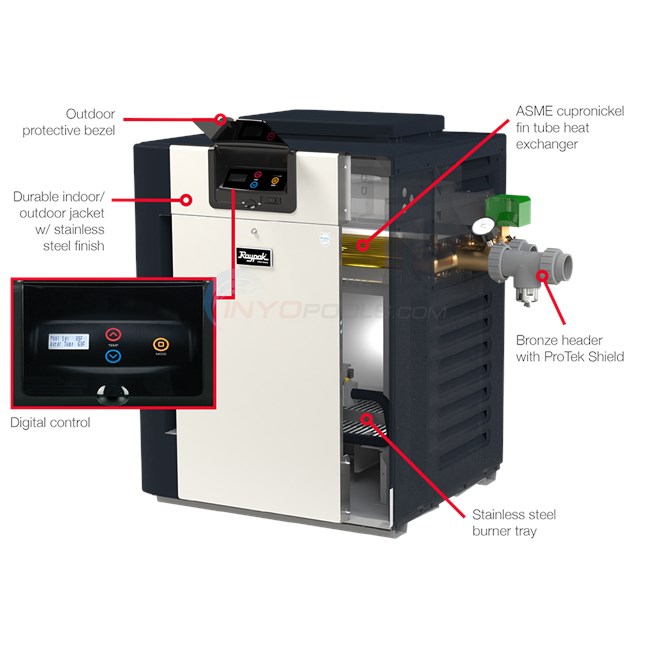 Raypak Professional ASME Digital Propane Heater, 266,000 BTU, Cupro-Nickel Heat Exchanger - BR268EPX - 013730