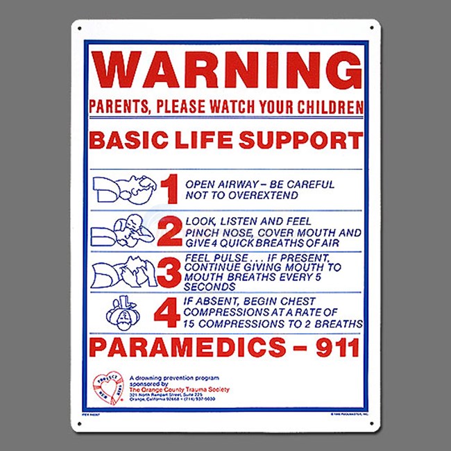 Poolmaster Basic Life Support Sign for Residential or Commercial Pools, 18"x24" - 40367