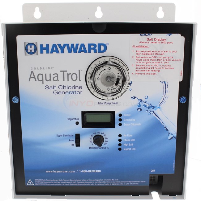 Hayward AquaTrol Above Ground Pool Salt System, Return Jet Fittings, 3 Prong Plug, Control Panel & TurboCell - Model W3AQ-TROL-RJ