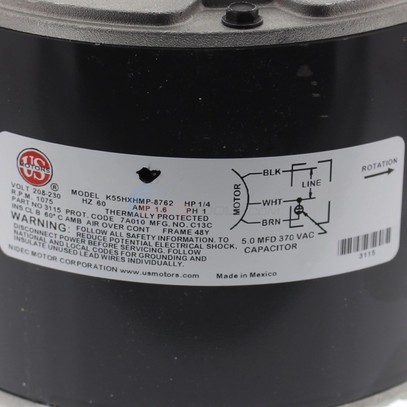 AquaCal FAN MOTOR 1/4 HP 1075 RPM 208/230 OEM MOTOR (PRE 12/2004