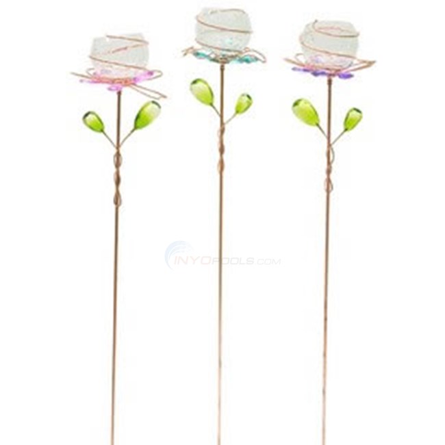 Aquascape Glass Flower Tea Lights Garden Stakes - Set Of 3 - 32"H - 98346