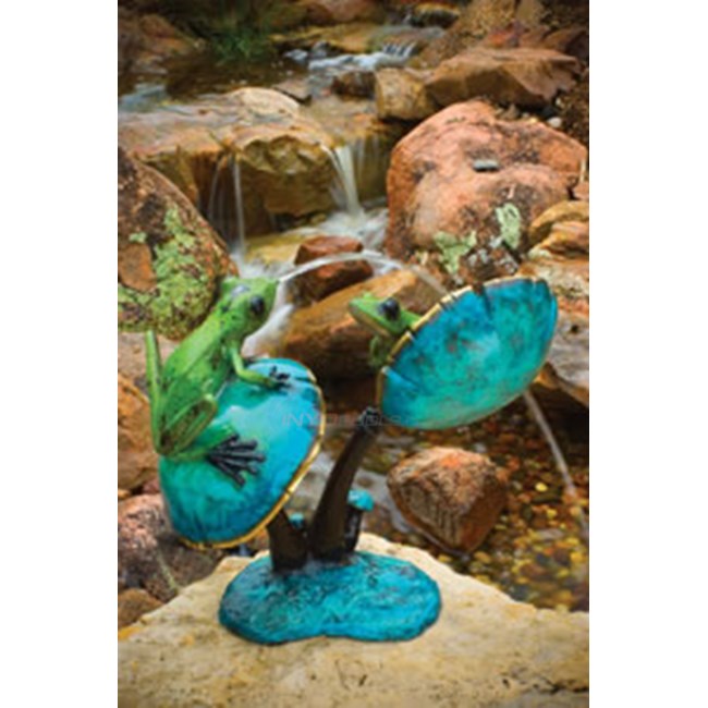 Aquascape Two Frogs One on Upside Down Mushroom (Special Colorful Patina) - 98521