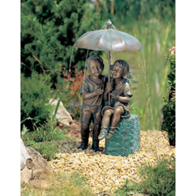 Aquascape Sitting Boy and Girl with Umbrella Fountain on Square Base - 98530