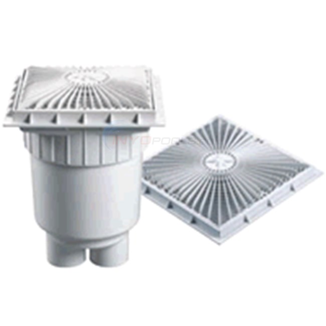 Pentair 18" x 18" StarGuard Main Drain w/ 8" SLIP x FPT Side Port & 2" FPT x FPT w/ Sump & Grate - White - 500610