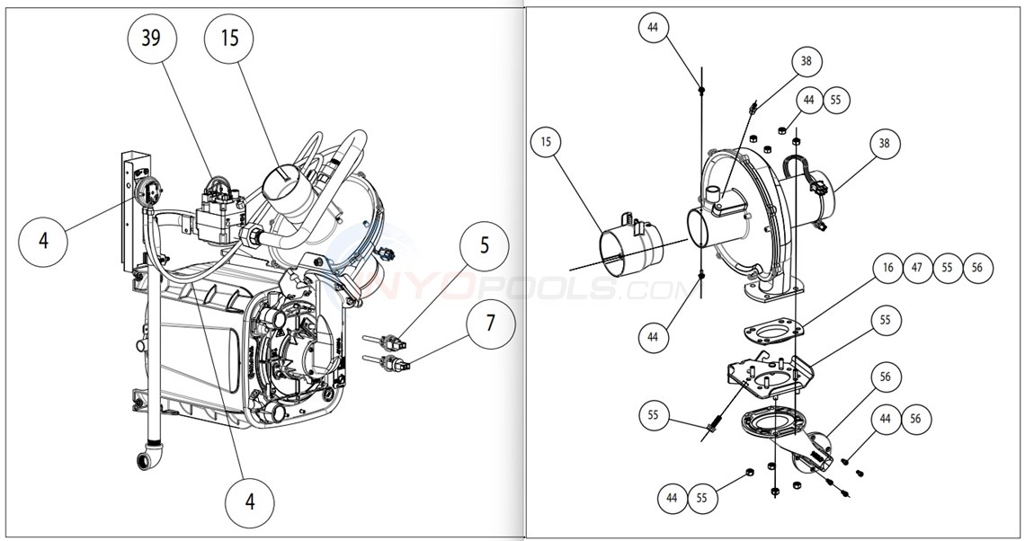 Pentair ETi 250 Heater - Blower Assembly Parts Diagram