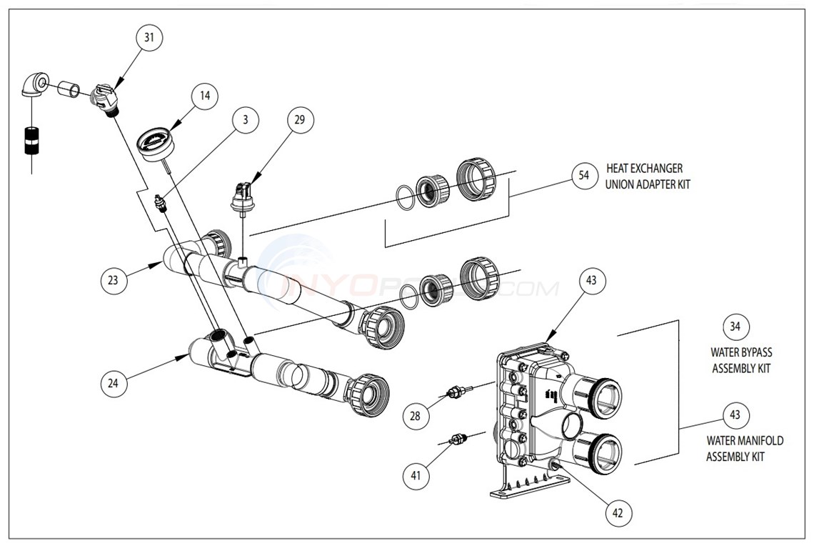 Pentair ETi 250 Heater - Manifold Parts Diagram