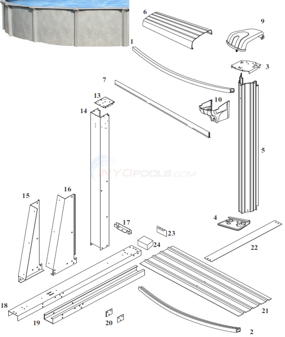 Allure 12'x24' Oval (Steel Top Rail, Steel Upright) Diagram