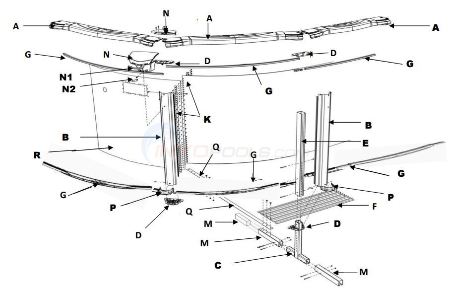 Costa Del Sol 15x30' Oval 54" (Resin Top Rail, Steel Upright) Parts Diagram