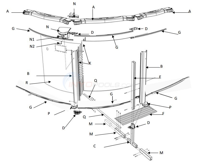 Costa Del Sol 15x26' Oval 52" (Resin Top Rail, Steel Upright, Steel Top/Resin Bottom Stabilizer) Par Diagram