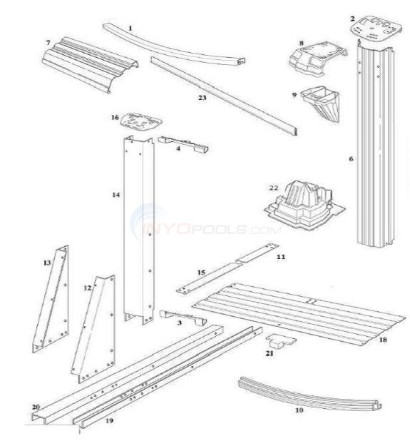 Cypress 18' x 33' BL Oval 54" (Resin Top Rail, Steel Upright) Diagram