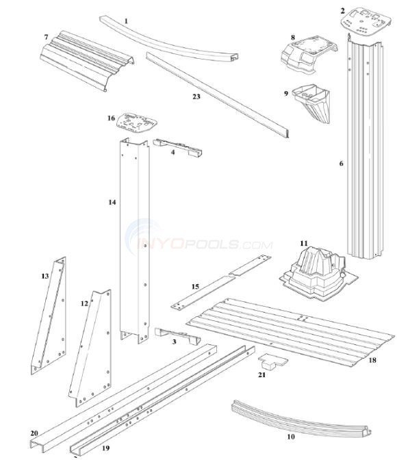 Cypress 15' x 24' Buttress Oval 54" Wall (Steel Top Rail, Steel Upright)  Diagram