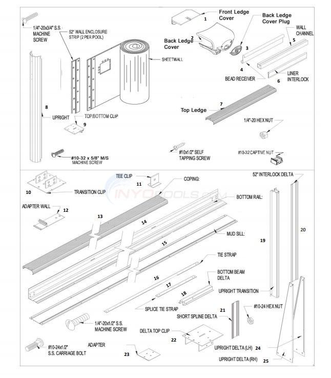 Fantasy 18' x 33' Oval 52" Wall (Aluminum Top Rail, Aluminum Upright) Diagram