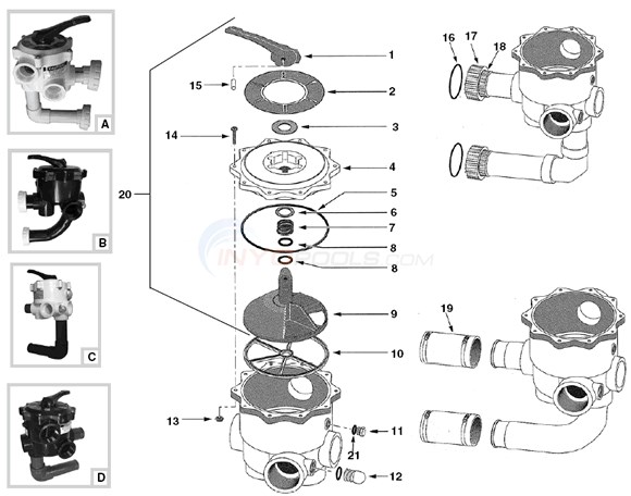 Sta-Rite SideMount Valves 1.5" & 2" Diagram