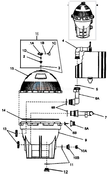 Sta-Rite System 3 D.E. - Filter Element Assembly for S8D110 Diagram