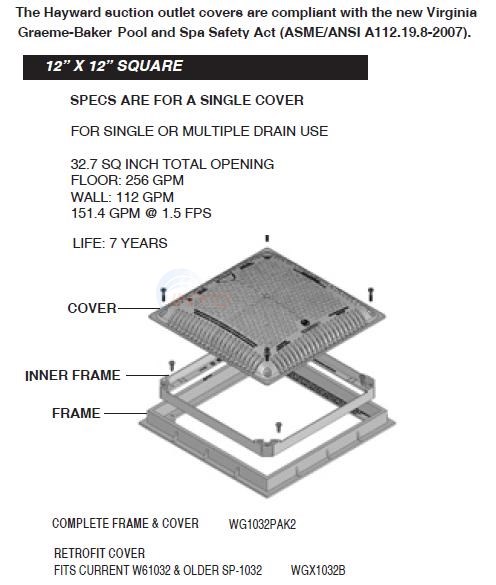 Hayward 12" Square Frame & Cover Diagram