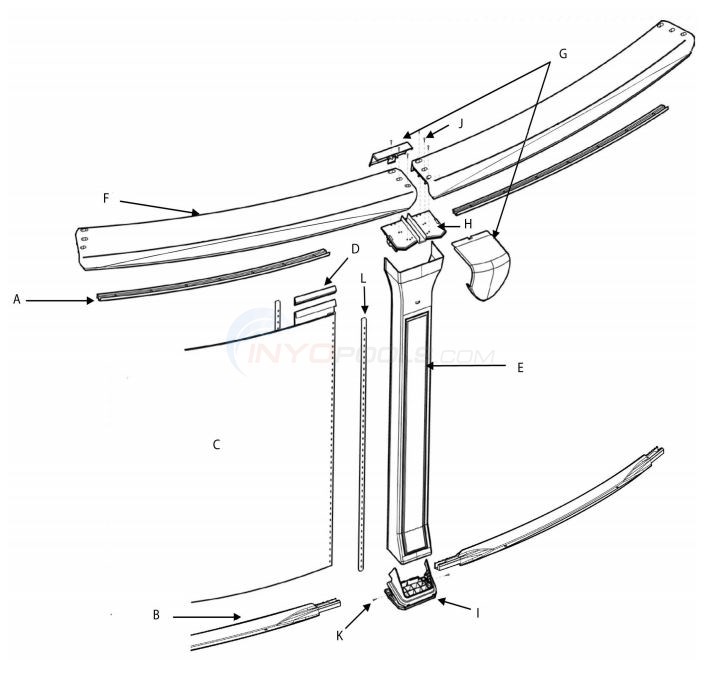 Influence 33' Round 54" Wall (Resin Top Rail, Resin Upright) Parts Diagram