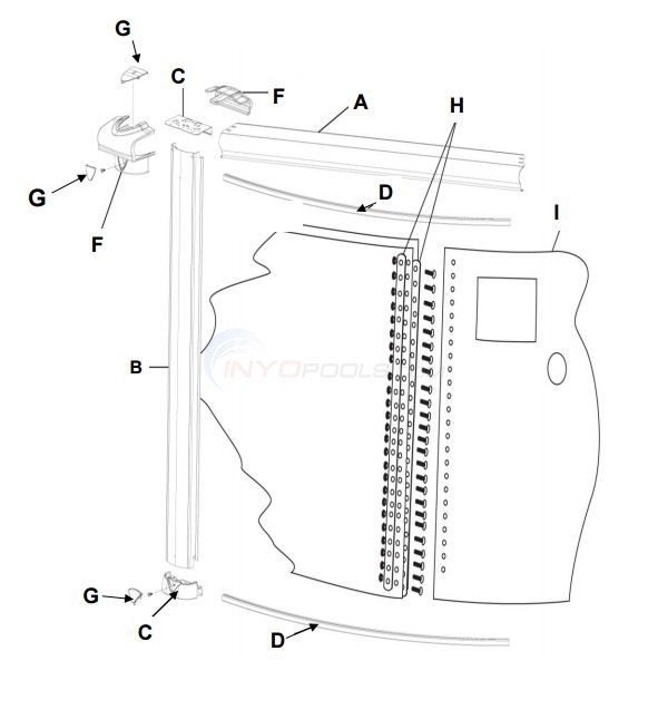 Inspiration 21' Round 52" (Steel Top Rail, Steel Upright) Parts Diagram