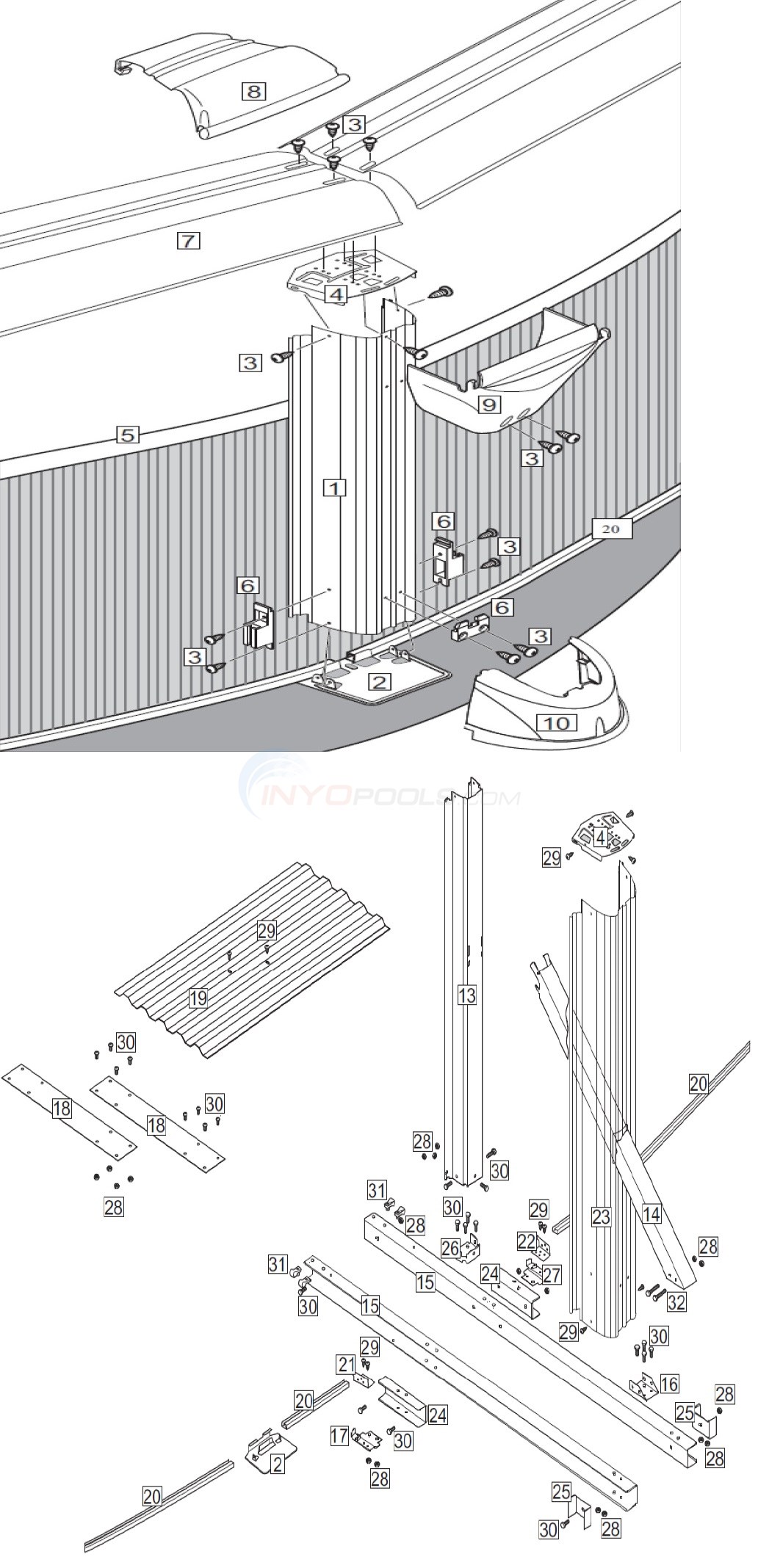 J2000 12'x24' Oval (Steel Top Rail, Steel Upright) Diagram