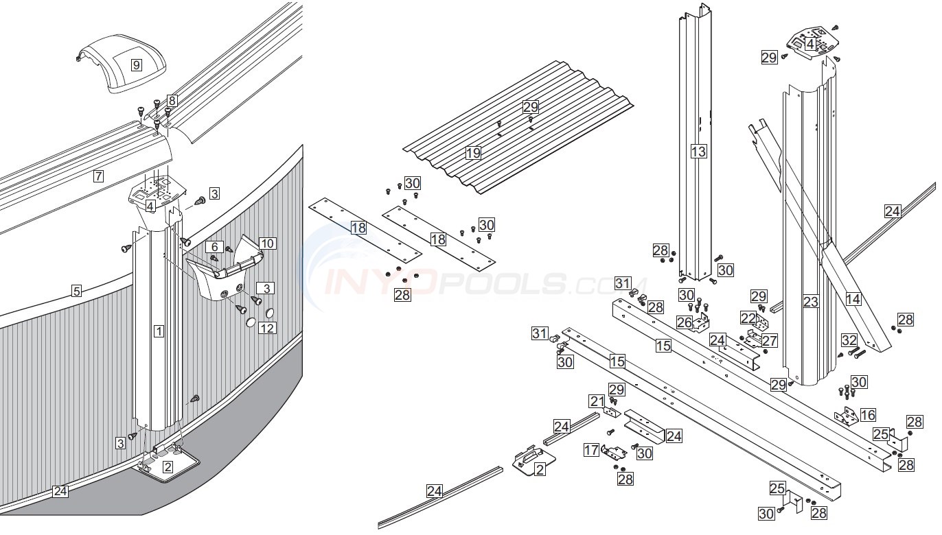 J3000 & Sierra Champagne 12'x18' Oval (Resin Top Rail, Steel Upright) Diagram