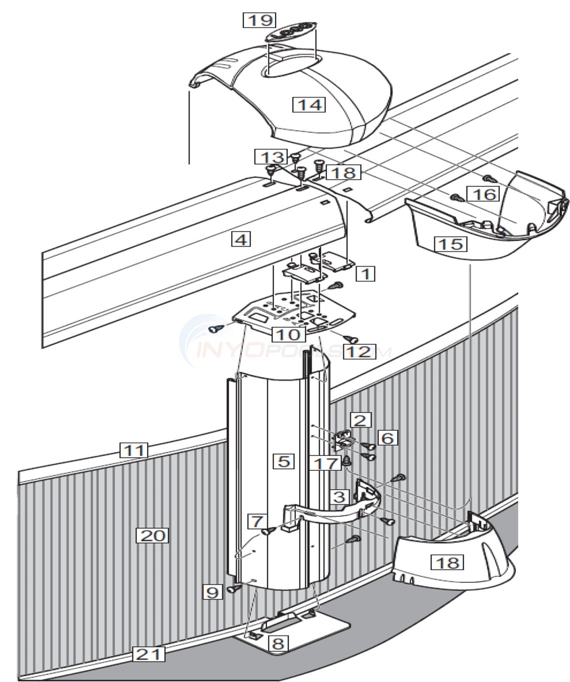 J5000 Mist 30' Round 52" Wall (Steel Top Rail, Steel Upright) Diagram