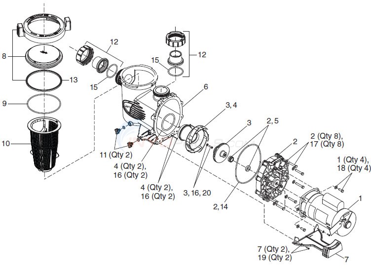 Jandy Waterfall Series Pump (SWF) Diagram