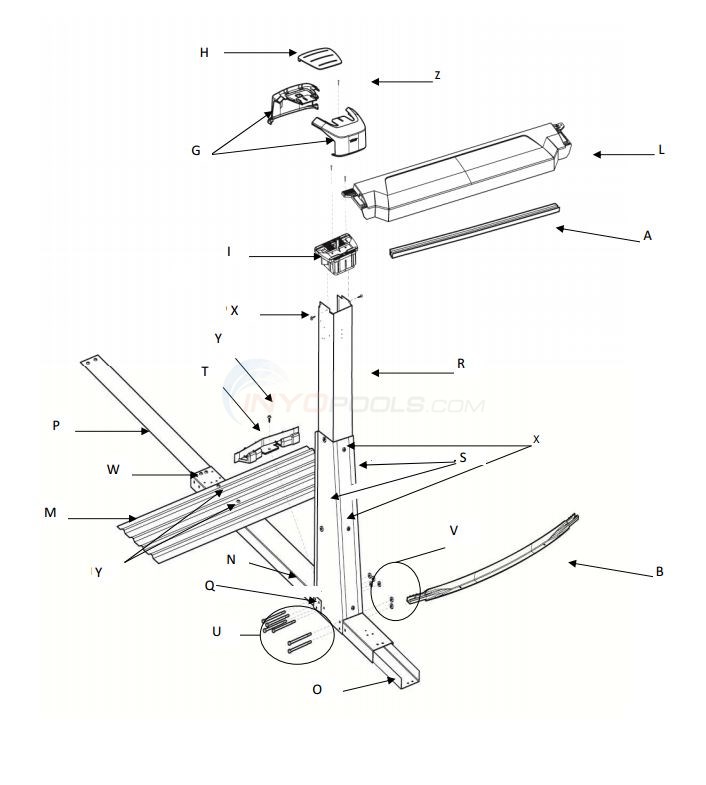Java 12x18' Oval 52" Wall (Resin Top Rail, Steel Upright) Parts Diagram
