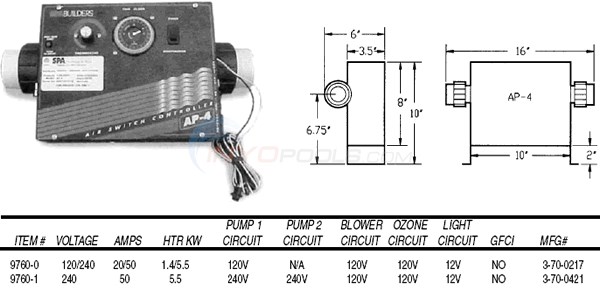 Spa Builders Air Control AP4 Parts