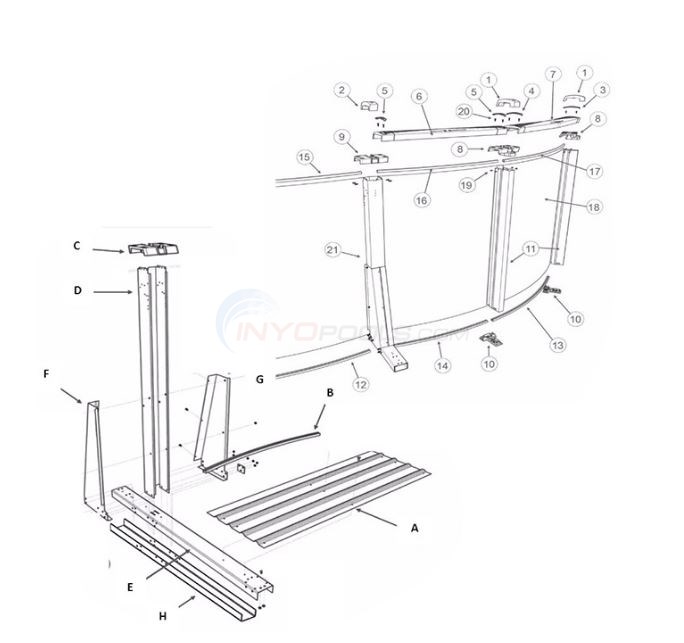 The S Pool 15'x26' Yardmore Oval 52" Wall (Resin Top Rail, Steel Upright) Diagram