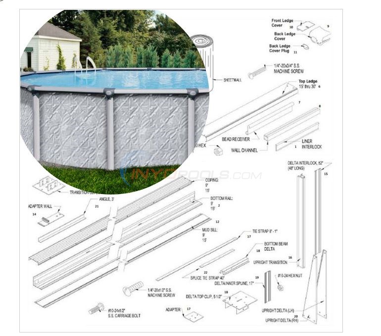 Vista 18'x33' Oval 52" Wall (Aluminum Top Rail, Aluminum Upright) Diagram