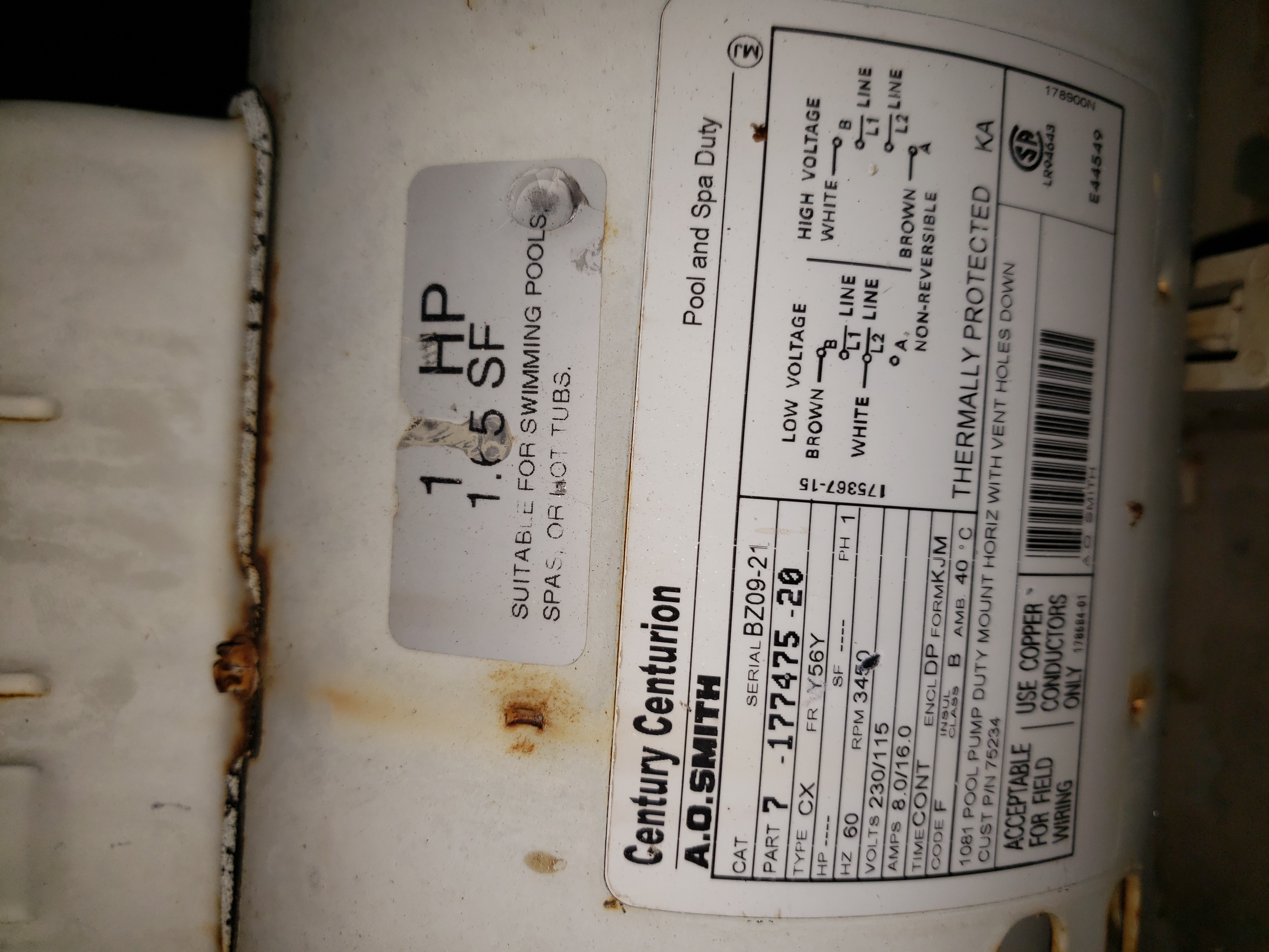 Pentair OEM Motor WFE4/WF26 1HP Almond 355010S