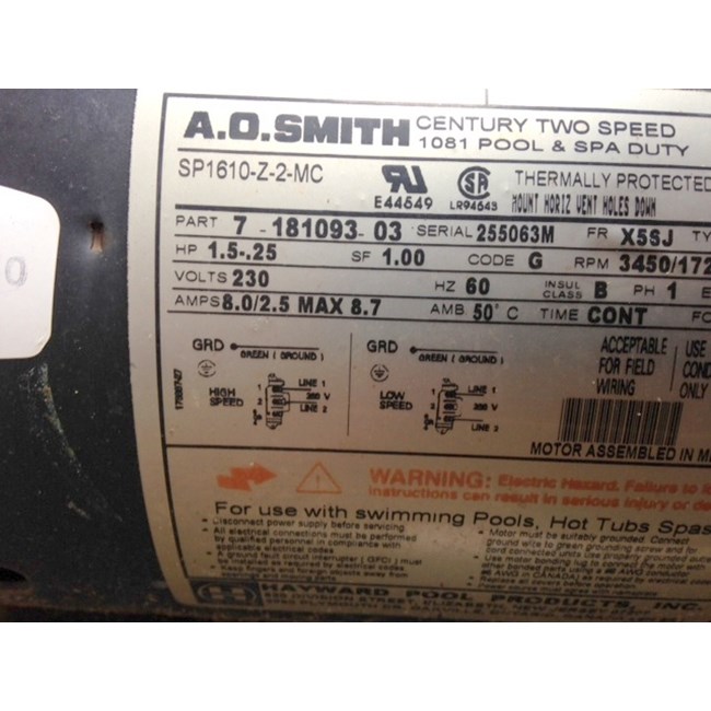 A.O. Smith Century 1.0 HP Round Flange 56J Dual Speed Full Rate Motor - STS1102RV1