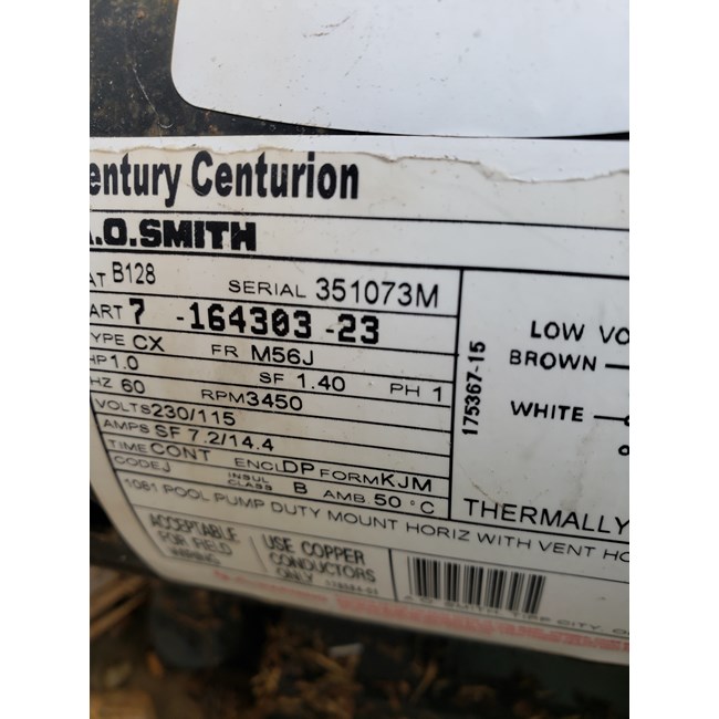 Century (A.O. Smith) 1.0 HP Full Rate Energy Efficient Motor, Round Flange 56J Frame, Single Speed - Model B128
