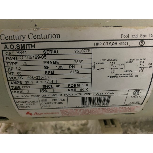 Century (A.O. Smith) 1.0 HP Full Rate EE Motor, Square Flange 56Y Frame, Single Speed - Model B2841V1