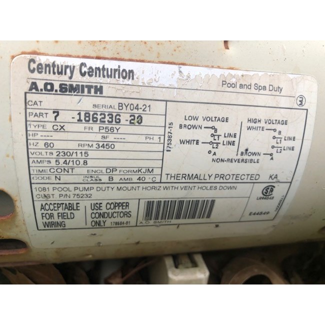 Century (A.O. Smith) 0.75 HP Up Rate Motor, Square Flange 56Y Frame, Single Speed - Model B2852