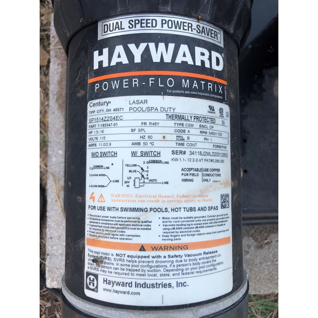 Hayward 1.5 HP Dual Speed Motor w/ Switch - SPX1515Z2ES