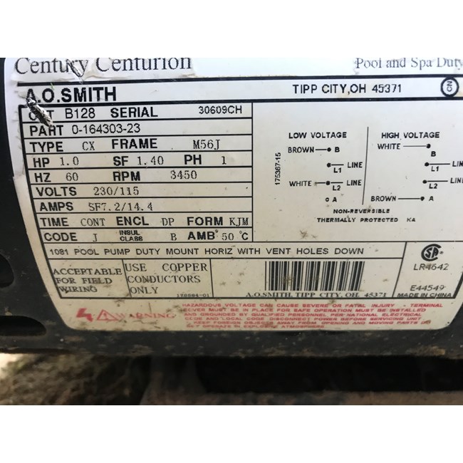 Century (A.O. Smith) 1.0 HP Up Rate Motor, Round Flange 56J Frame, Single Speed - Model UST1102