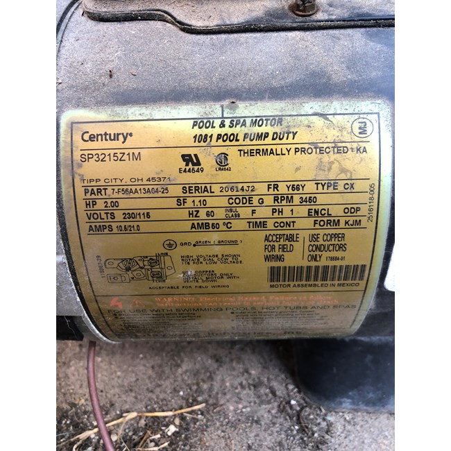 Century (A.O. Smith) 2.0 HP Up Rate Motor, Square Flange 48Y Frame, Single Speed - Model USQ1202