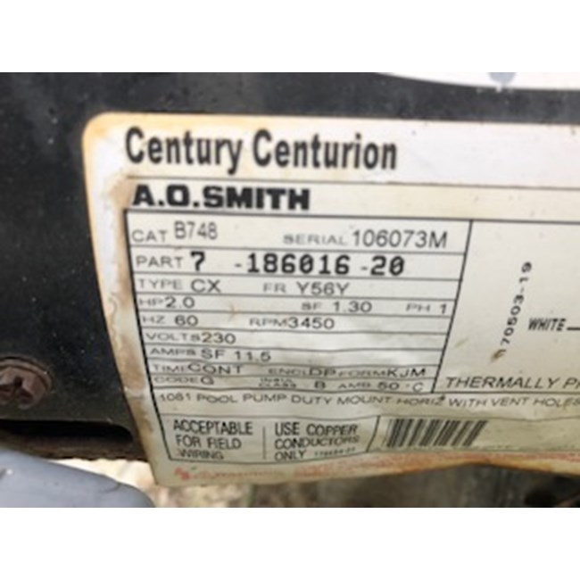 Century (A.O. Smith) 2.0 HP Full Rate Motor, Square Flange 56Y Frame, Single Speed - Model B2748