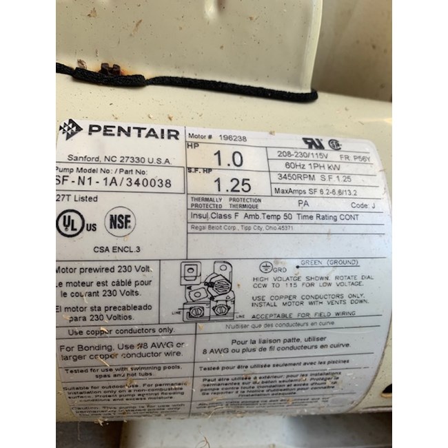 Pentair 1.0 HP Full Rate 56Y Motor, Almond - 355022S
