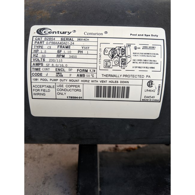 Pureline 1.5 HP Square Flange 56Y Up Rate Motor - PL2854