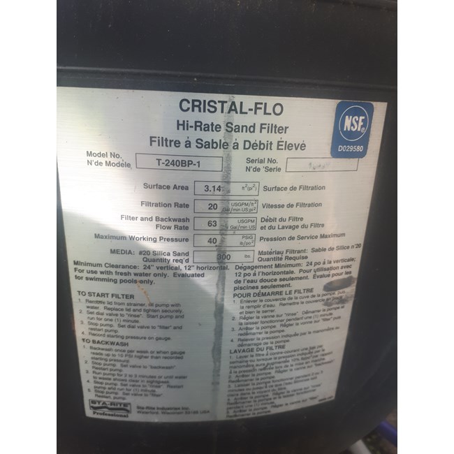 Sta-Rite Filters - Cristal-Flo II 3.1 Sq. Ft. - 145362