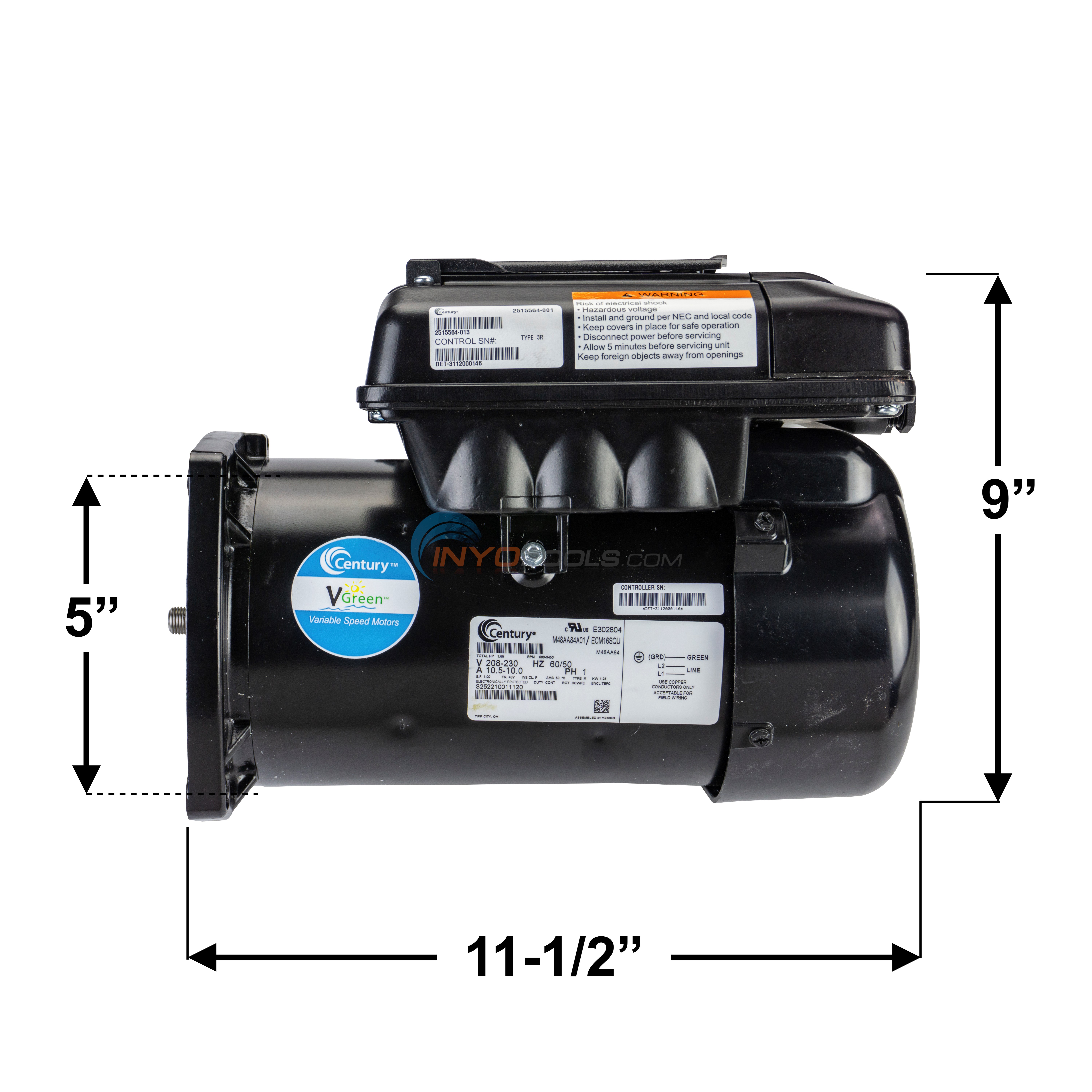 Century (A.O. Smith) 1.65 HP Motor, V-Green, Square Flange
