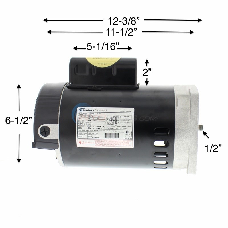 Century (A.O. Smith) 1.0 HP Up Rate Motor, Square Flange 56Y Frame 