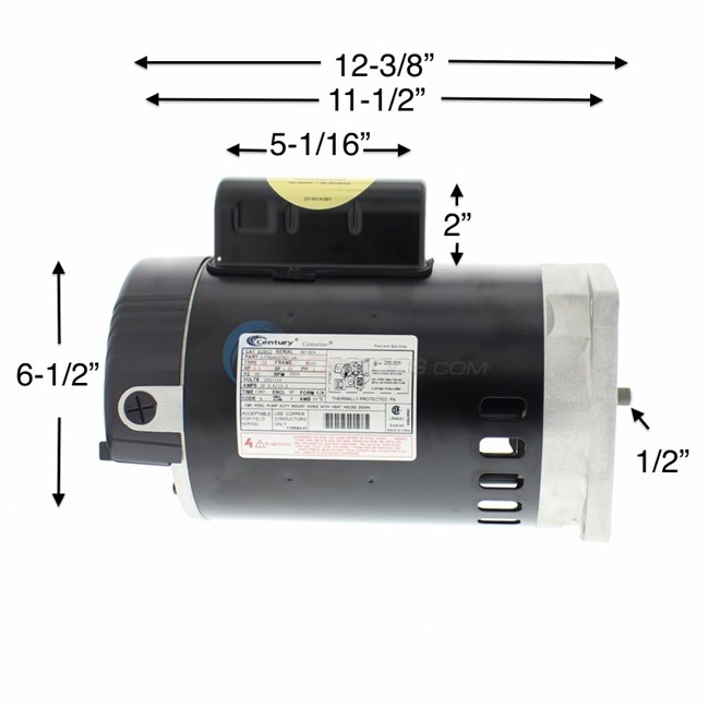 Turitrade 1HP Square Flange Pool Pump Motor - 3450 RPM, 115/230V - Replaces B2853 B2853V1