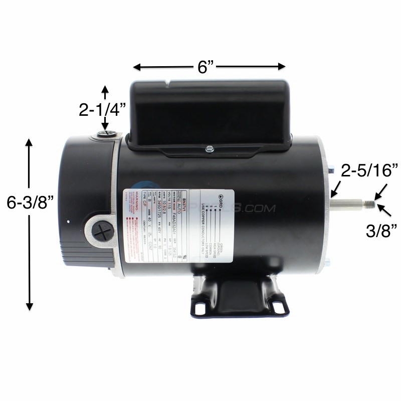 Century (A.O. Smith) 1.0 HP Low Amps Thru Bolt Motor, 48Y